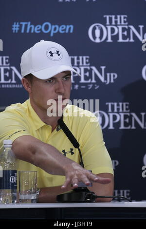 Southport, Royaume-Uni. 18 juillet, 2017. Southport, Lancashire, UK, 18e Juillet 2017 Jordan Spieth (USA) ex-Masters et l'US Open avec la presse parle de Champion à la 146e Open Golf Championship au Royal Birkdale Golf Club Crédit : Motofoto/Alamy Live News Banque D'Images