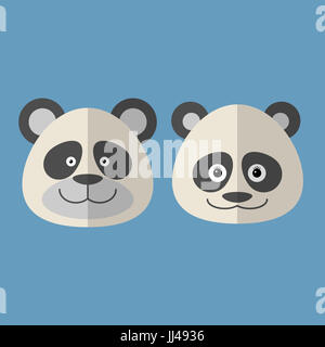 Cute visages de panda dans le style plat, illustration pour site web ou mobile app Banque D'Images