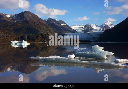 Les icebergs dans le lac au terminus de Grewingk Glacier, Mountans Kenai, Kachemak Bay State Park, Alaska Banque D'Images