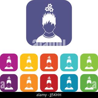 Homme avec pignons en métal sur la tête icons set Illustration de Vecteur