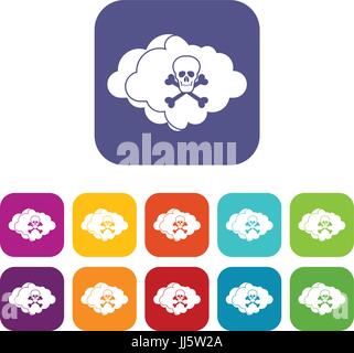 Cloud avec crâne et os icons set Illustration de Vecteur