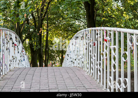 Garde-corps avec de l'amour de verrouillage. Pont dans city park. Banque D'Images