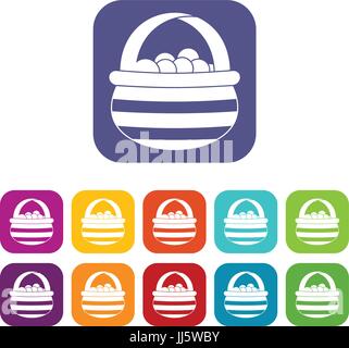 Panier avec des canneberges icons set Illustration de Vecteur