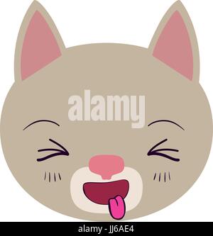 Caricature couleur mignon visage d'expression cat sticking out tongue Illustration de Vecteur