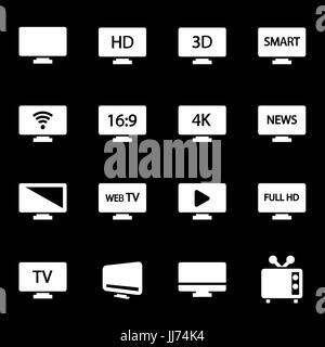 Vector icons set tv blanc sur fond noir Illustration de Vecteur