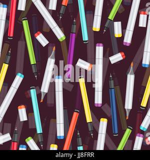 Les marqueurs, les revêtements et la traite sans couture, modèle capillaire art fond. Vector art supplies multicolores Illustration de Vecteur