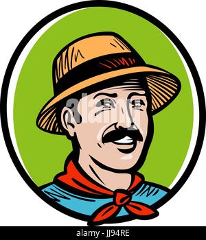 Agriculteur, jardinier de logo. Produits agricoles, l'agriculture, le jardinage, l'horticulture, l'agriculture ou l'icône de l'étiquette. Cartoon vector illustration Illustration de Vecteur