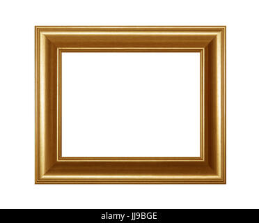 Vintage ancienne en bois peint doré classique rectangulaire horizontale pour photo ou photo, isolé sur fond blanc, Close up Banque D'Images