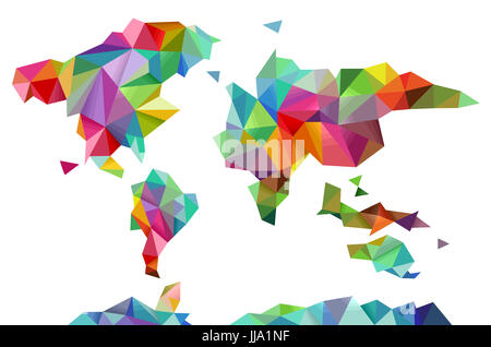 Illustration en couleur d'une carte du monde faite de diverses formes géométriques Banque D'Images