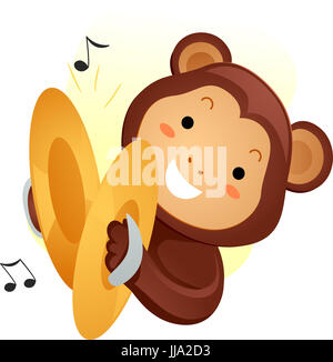 Doté d''une illustration Mascotte Animal Cute Monkey jouant des cymbales Banque D'Images