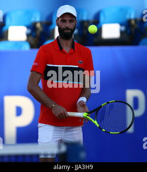 Umag, Croatie. Juil 18, 2017. Benoit Paire de France réagit pendant le match de simple Paire v De Schepper au 28e ATP Umag Croatie Plava laguna au tournoi à la Goran Ivanisevic, stade ATP le 18 juillet 2017 à Umag. Credit : Andrea Spinelli/Alamy Live News Banque D'Images