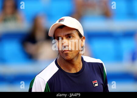 Umag, Croatie. Juil 18, 2017. Carlos Berlocq de l'Argentine a l'air pendant le match de simple Berlocq v Roublev au 28e ATP Umag Croatie Plava laguna au tournoi à la Goran Ivanisevic, stade ATP le 18 juillet 2017 à Umag. Credit : Andrea Spinelli/Alamy Live News Banque D'Images