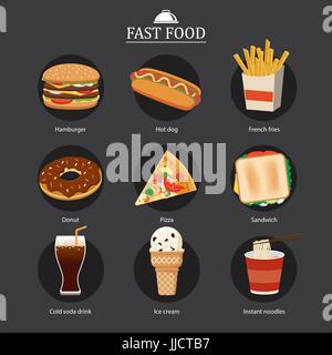 Ensemble de fast food avec arrière-plan du tableau Illustration de Vecteur