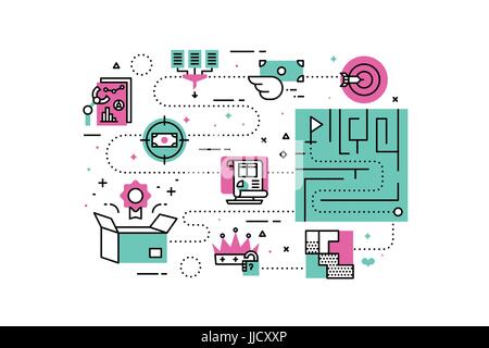 Icônes de ligne de Solutions d'entreprise illustration. Design en style moderne avec des icônes ornement concept pour site web, app, bandeau web. Illustration de Vecteur