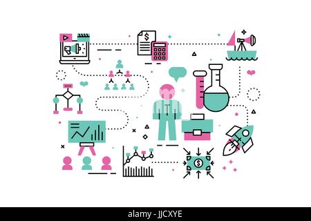 Ligne d'analyse commerciale icônes illustration. Design en style moderne avec des icônes ornement concept pour site web, app, bandeau web. Illustration de Vecteur