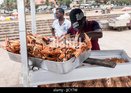 Un homme vend des crabes et autres aliments d'un décrochage sur Galle Face Green à Colombo, Sri Lanka Banque D'Images