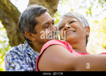 Senior couple sitting in garden sur une journée ensoleillée Banque D'Images