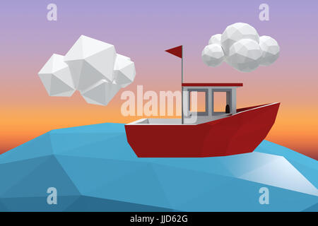 Image tridimensionnelle du bateau rouge contre le lever du soleil Ciel Banque D'Images