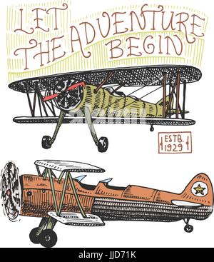 Ensemble d'avions de passagers ou de rafles de l'aviation avion billet d'illustration. gravé à la main dans de vieux croquis, style vintage transport. Illustration de Vecteur