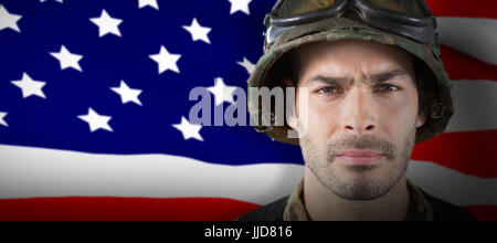 Close up of soldier contre rendu 3D très détaillées d'un drapeau américain Banque D'Images