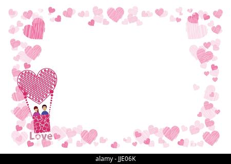 Cadre photo. Coeurs. Pour les amoureux. Le couple dans un ballon vole haut. Orientation horizontale. Illustration pour votre conception. Illustration de Vecteur