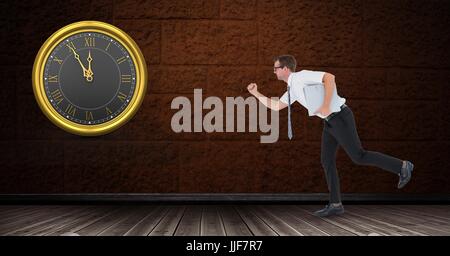 Digital composite de l'image numérique de businessman en retard avec horloge Banque D'Images