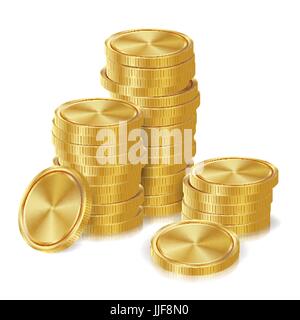 Des pièces d'or Stacks vecteur. Golden Finances Icônes, signe, symbole de trésorerie bancaire de succès. Concept d'investissement. Monnaie réaliste illustration isolé Illustration de Vecteur