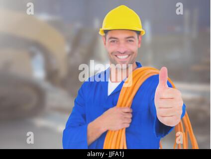 Digital composite de l'électricien avec câbles de fils sur chantier Banque D'Images