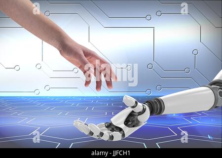 Composite numérique des droits de l'homme et la main du robot Banque D'Images