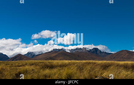 Vue sur un champ près de Huaraz Pérou andin avec les montagnes en arrière-plan Banque D'Images