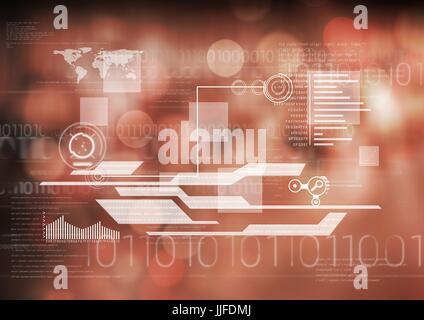 Digital composite de l'interface rouge blanc contre bokeh Banque D'Images