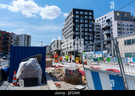 Gennevilliers, France, banlieue parisienne, Urbanisme, projet de réaménagement urbain près de la station de métro, quartiers, Tram Construction, quartier de banlieue Banque D'Images