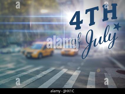 Quatrième de juillet bleu contre graphique scène de rue floue à l'aide de fusées éclairantes Banque D'Images