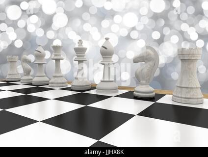 Pièces des échecs 3D contre white bokeh Banque D'Images