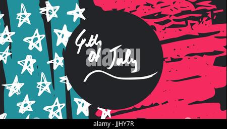 Quatrième de juillet blanc graphique dans cercle gris contre hand drawn hand drawn rose, bleu, blanc et gris Banque D'Images