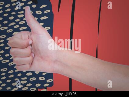 Hand giving Thumbs up contre hand drawn drapeau américain Banque D'Images