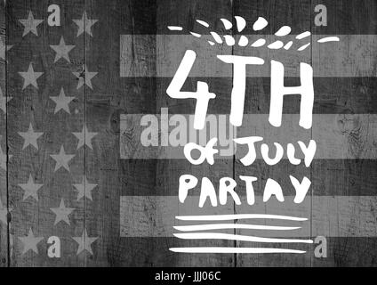 Quatrième de juillet blanc graphique parti contre gray drapeau américain sur panneau de bois Banque D'Images