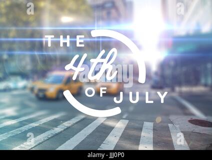 Quatrième de juillet blanc contre graphique scène de rue floue à l'aide de fusées éclairantes Banque D'Images