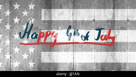 Rouge et bleu graphiques du 4 juillet contre gray drapeau américain sur panneau de bois Banque D'Images