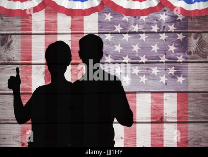 Thumbs Up silhouettes contre drapeau américain Banque D'Images