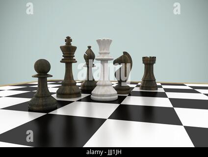 Pièces des échecs 3D contre l'arrière-plan gris Banque D'Images