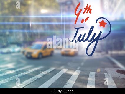 Quatrième de juillet contre graphique scène de rue floue à l'aide de fusées éclairantes Banque D'Images