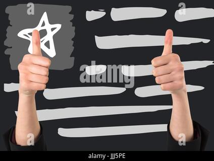 Deux mains giving Thumbs up contre gris 3D hand drawn drapeau américain Banque D'Images