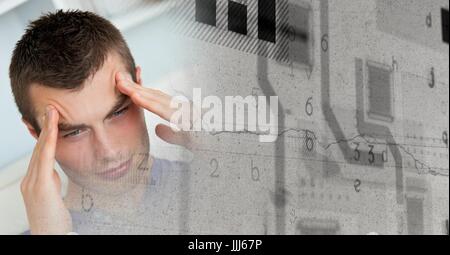 Portrait d'homme frustré et gris grunge smart tech transition Banque D'Images