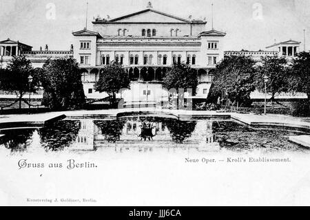 Kroll Opera House de Berlin, Allemagne. Fin du 19e siècle carte postale avec légende : "Neue Oper. - L'établissement Kroll', par B. Morris. Banque D'Images