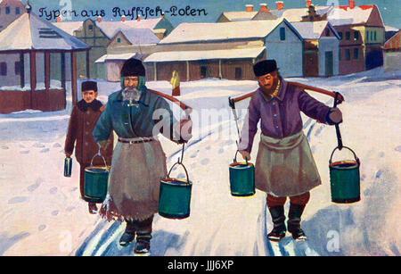 Les transporteurs d'eau juif en russe / Polonais shtetl ou village juif . 1916-1917. La neige. Sous-titre suivant : Russisch-Polen silver aus. Banque D'Images