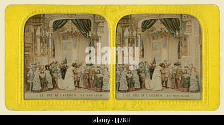 Le Pré aux Clercs/ La Prairie des commis par Ferdinand Hérold (1832). Acte III- Nicette et Girot's wedding de festivités. FH : compositeur français, 28 janvier 1791 - 19 janvier 1833. Carte stéréoscopique (couleur), photographie de modèles en argile peint à la main, 1860s - à partir de la série Les cinémas de Paris - 6 scènes vues au stéréoscope. Banque D'Images