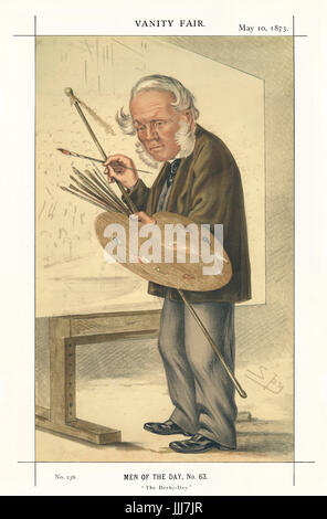 William Powell Frith - portrait debout en train de peindre. Vanity Fair caricature de Spy (De son vrai nom Sir Leslie Matthew Ward, 21 novembre 1851 - 15 mai 1922). Sous-titre suivant "Les hommes du jour, n° 63 : l'Derby-Day", datée du 10 mai 1873. WPF : peintre victorien Anglais : 19 janvier 1819 - 9 novembre 1909. Banque D'Images