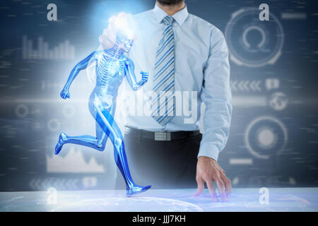 Image 3D composite de midsection of businessman touching invisible à l'écran 24 Banque D'Images