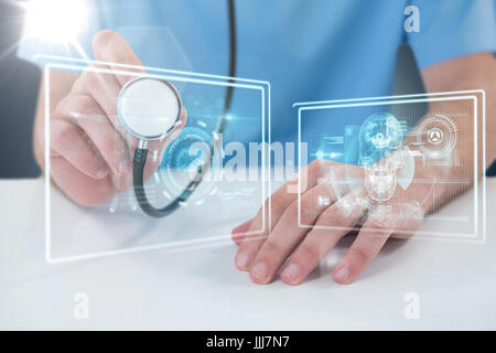 Image 3D composite de midsection of surgeon holding stethoscope Banque D'Images